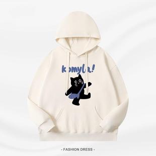 新品大码美式藏蓝色连帽卫衣女款2025新款爆款秋冬季加绒加厚宽松