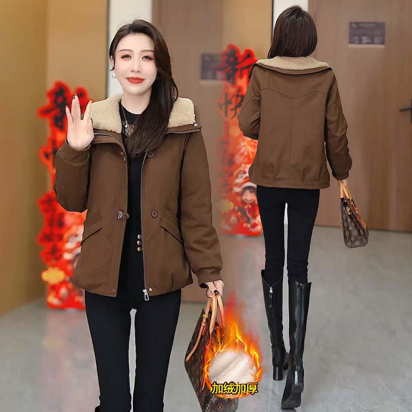 推荐时尚加绒加厚短款外套女2026冬季新款洋气保暖显瘦休闲派克服