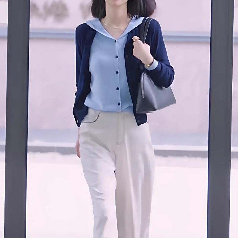 推荐韩系假两件连帽针织开衫外套秋季大码胖MM减龄宽松巨好看长袖
