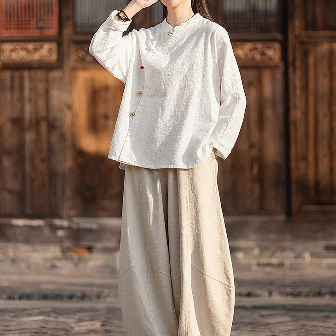 推荐寺庙拜佛系女装新中式禅意盘扣上衣禅修居士素衣太极茶服长袖