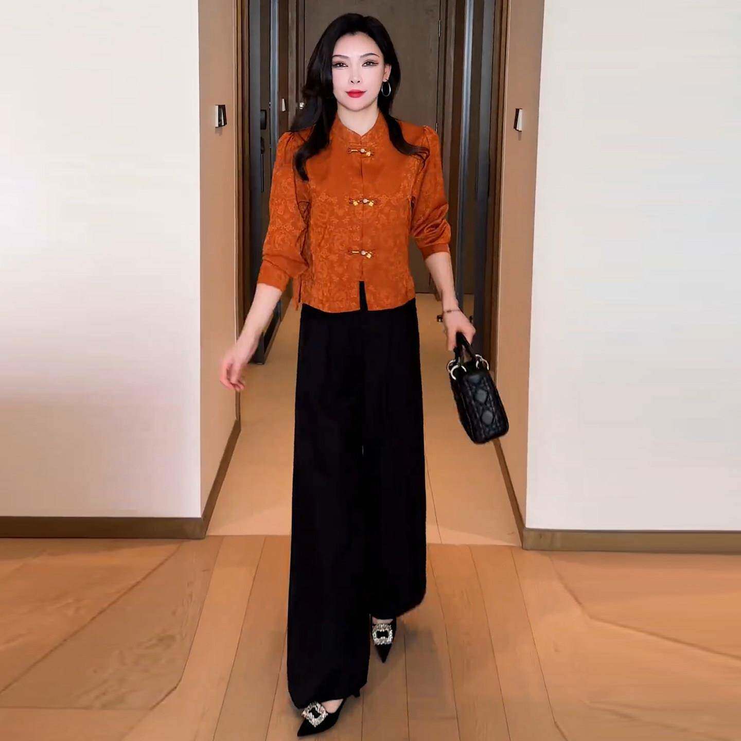 推荐时尚新中式国风套装女2026春季新款洋气盘扣衬衫阔腿裤显瘦两