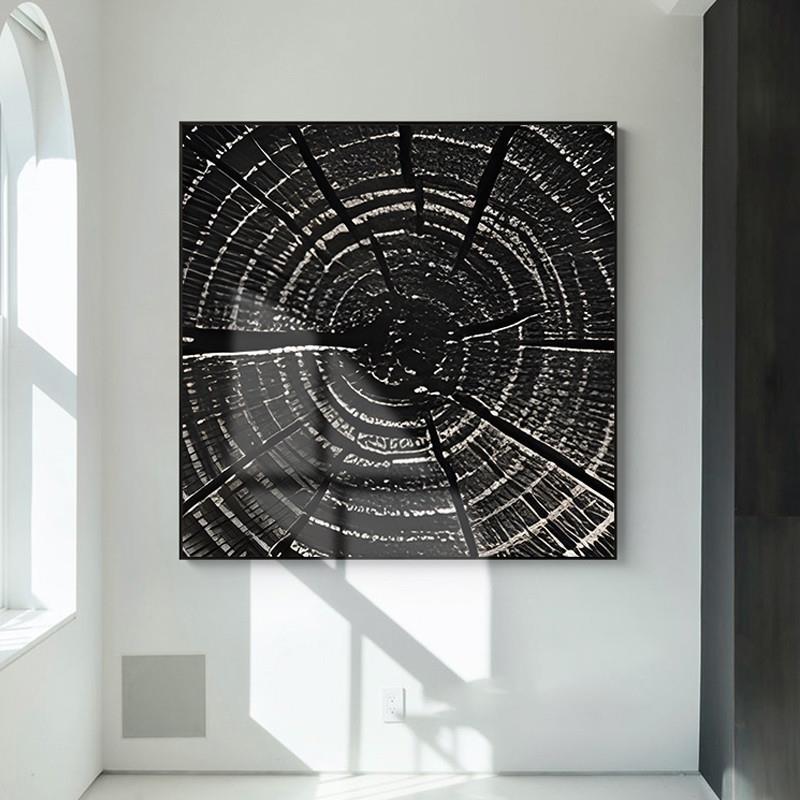 好货黑色年轮客厅床头装饰画简约餐厅画组合挂画高级感木纹正方形图片