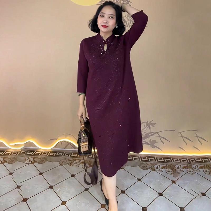 推荐高贵妈妈连衣裙春秋大码旗袍立领喜婆婆婚礼服可穿晚礼服气质
