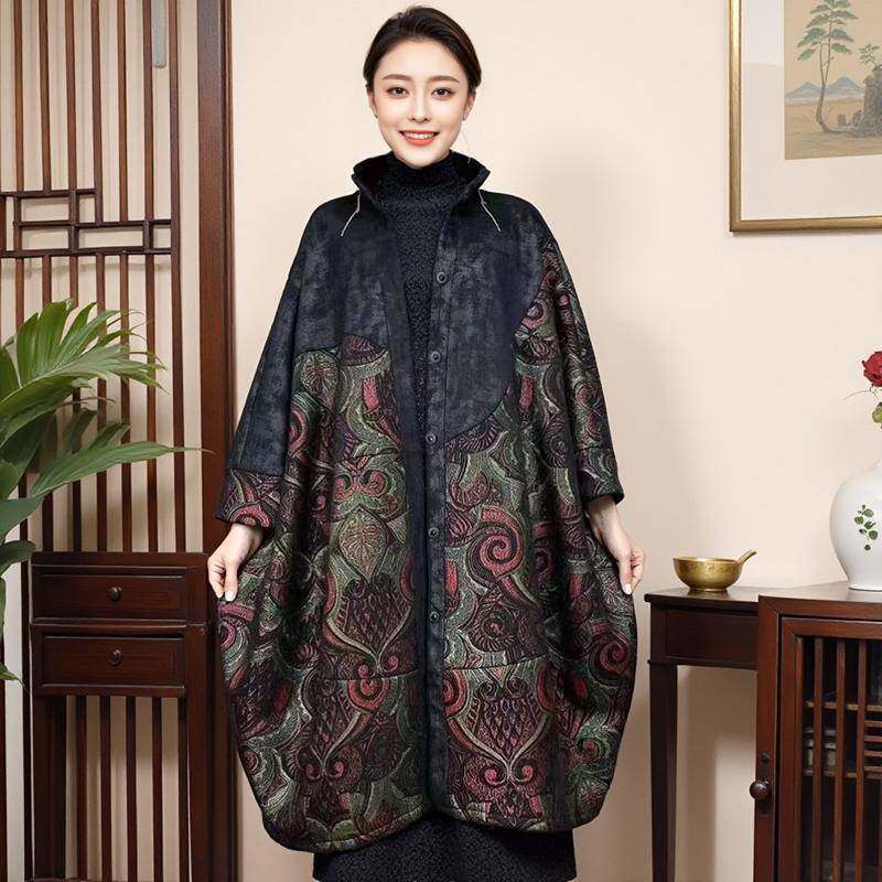 推荐高档鹿皮绒外套中老年妈妈宽松大码200斤遮肉显瘦中长款印花