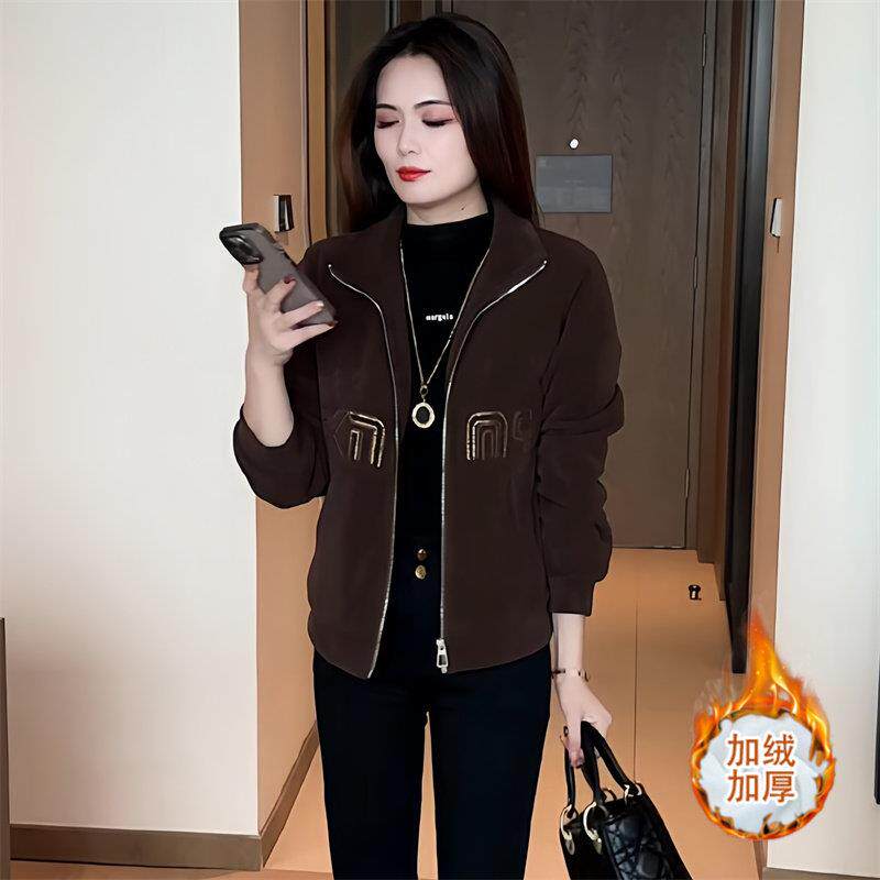 推荐时尚加绒休闲短外套女上衣秋冬新款中年妈妈装洋气加厚保暖夹