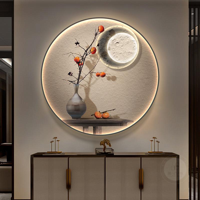 好货柿柿如意日式圆形玄关装饰画新中式入户对门走廊过道挂画茶室图片