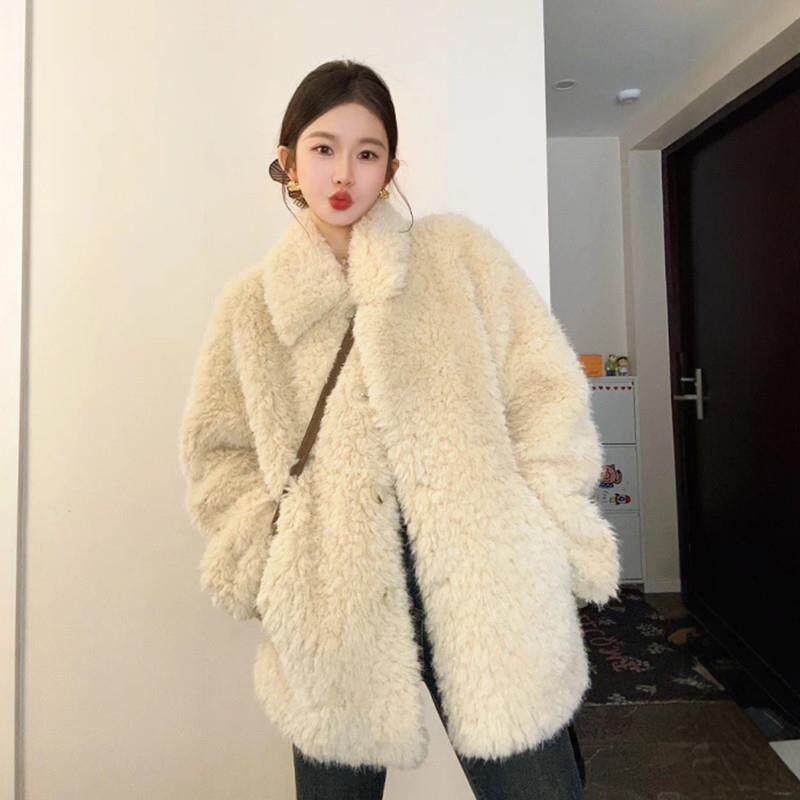 新品2025新款冬季羊羔毛外套女中长款皮毛一体环保皮草年轻款毛绒