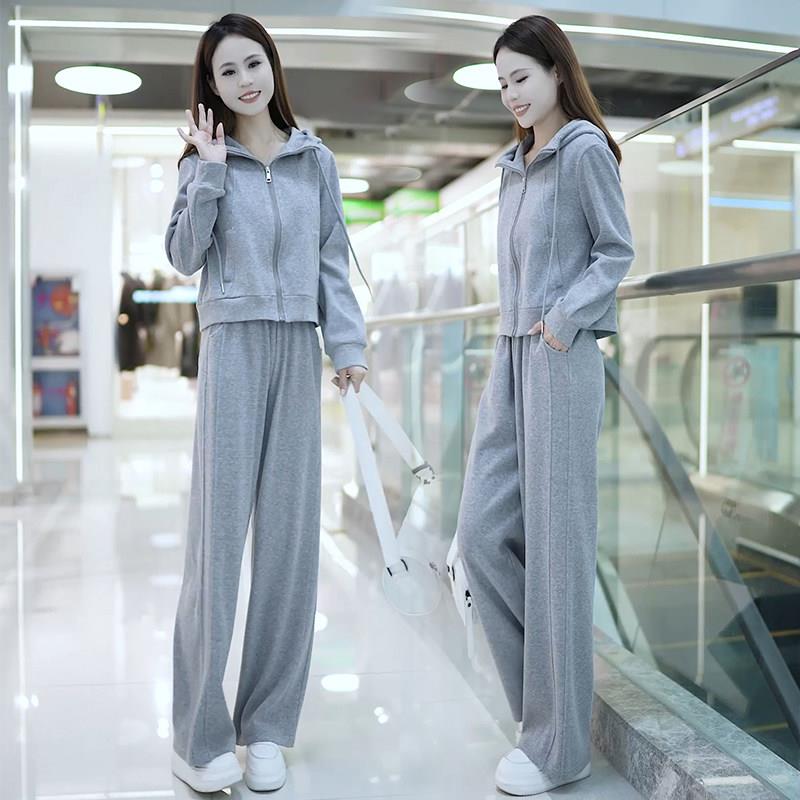 推荐时尚休闲运动服套装女2026春季新款洋气连帽开衫卫衣阔腿裤两