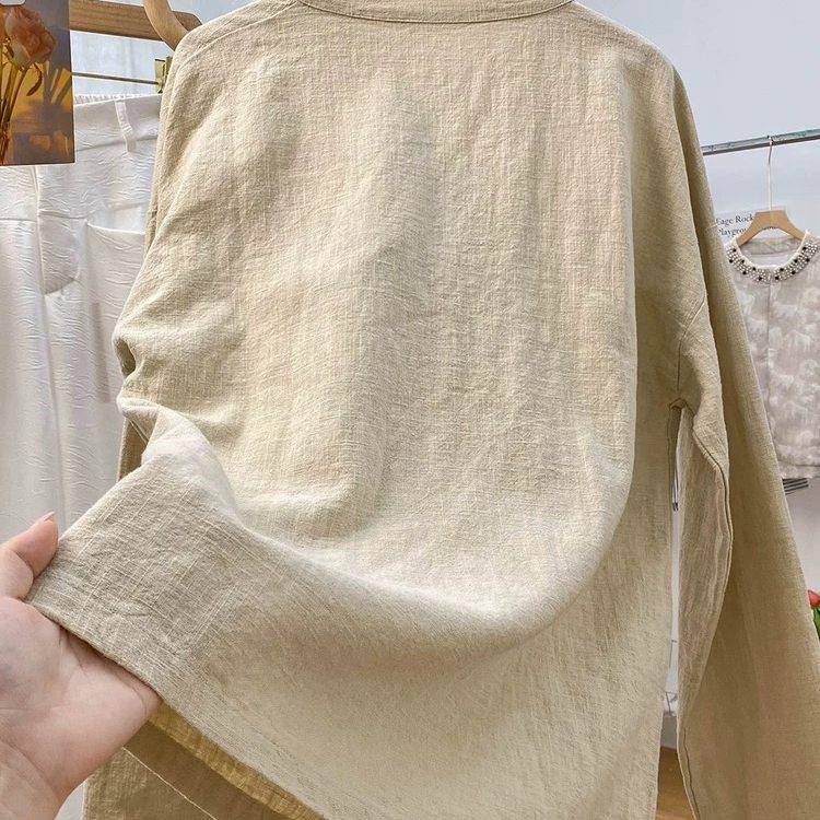 推荐中式风斜襟盘扣开衫汉服上衣春秋款长袖棉麻禅修居士服茶服衬