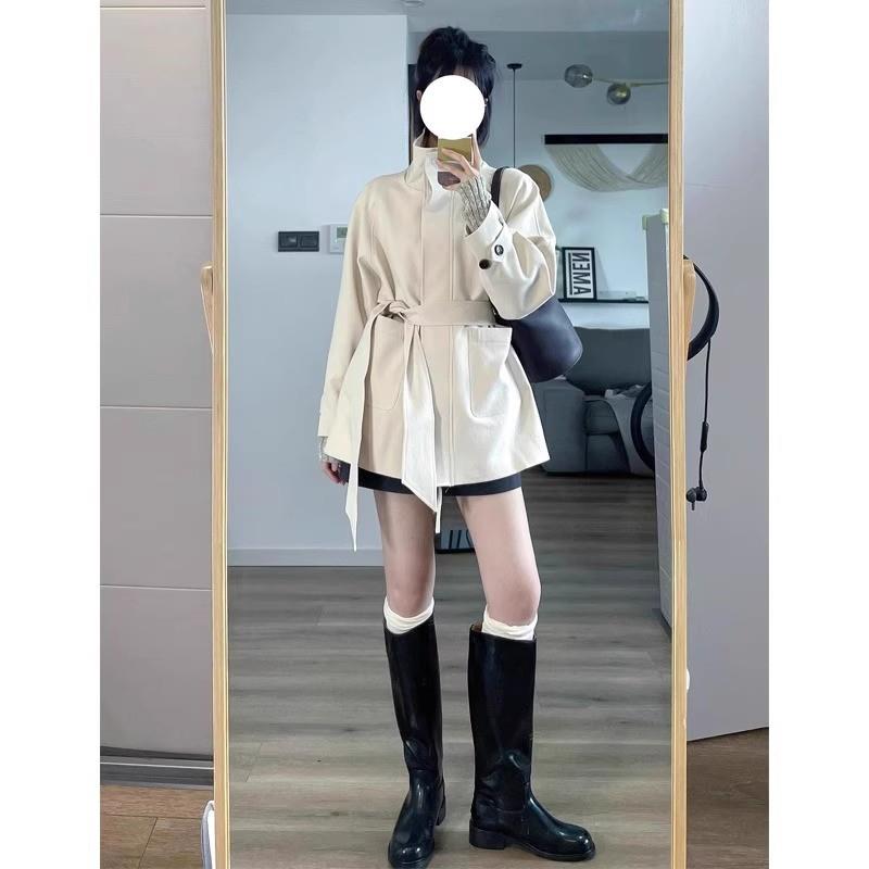 新品白色短款风衣外套女小