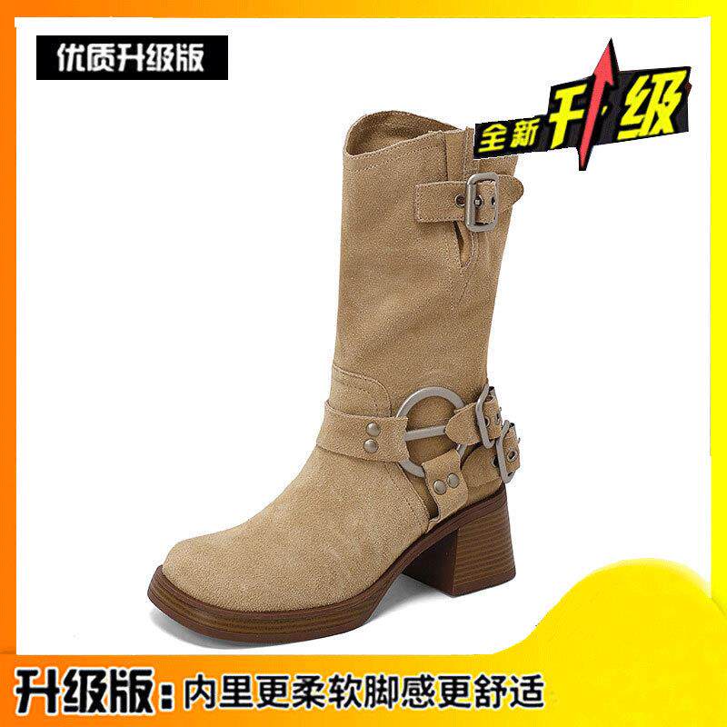 新品真皮中筒靴子女2025新