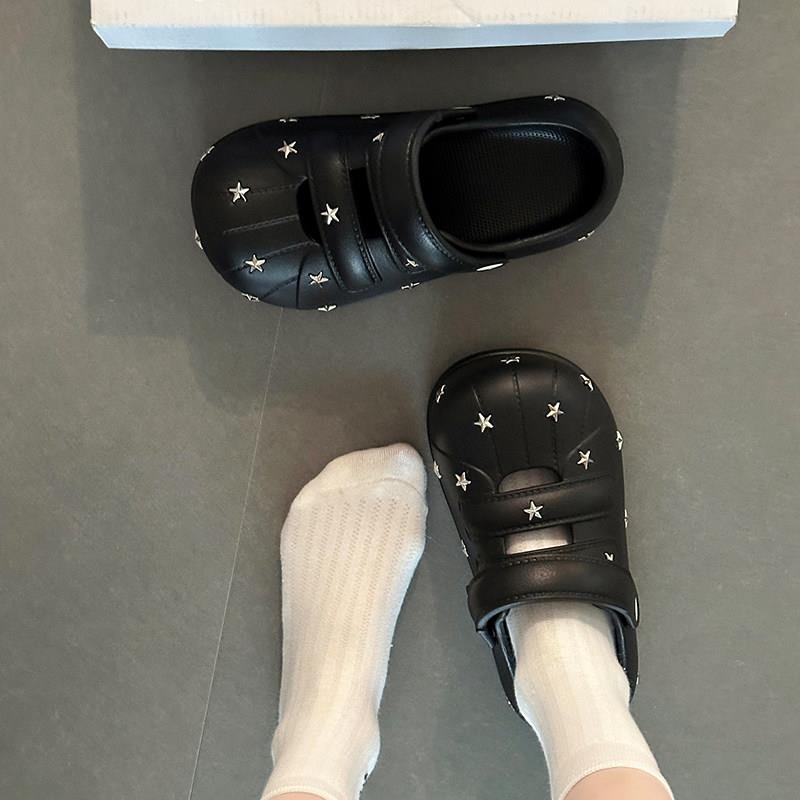 推荐可爱风贝壳镂空星星包头拖鞋女2026夏季新厚底防滑外穿少女半