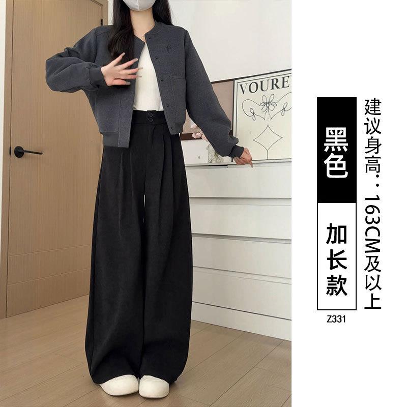 推荐黑色灯芯绒阔腿裤子女