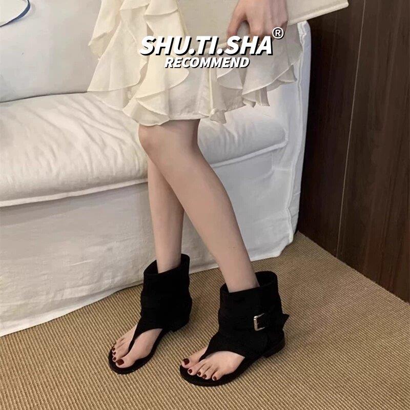 推荐绝美夹脚人字凉鞋女夏季2026新款小众凉靴子网红爆款套筒裤管
