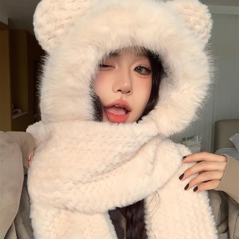 帽子围巾一体女冬季可爱毛