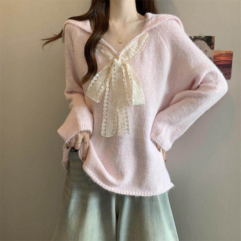 新品紫色蕾丝蝴蝶结翻领针