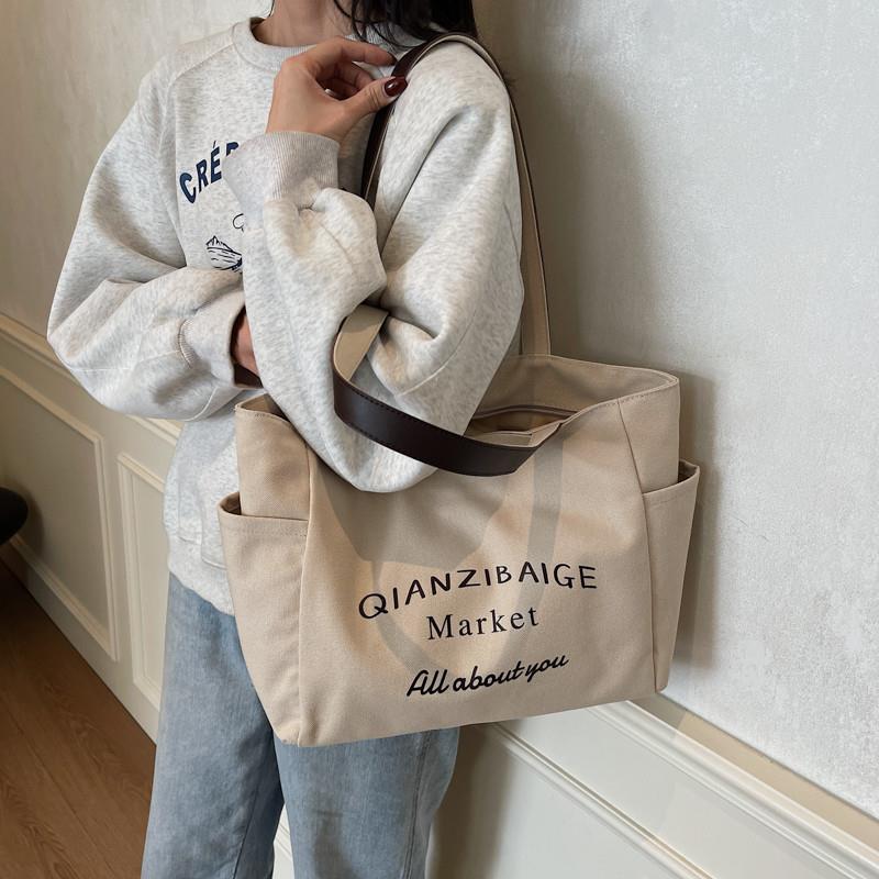 新品帆布包女单肩包日系简约大容量手提袋拎书袋上课包学生托特补