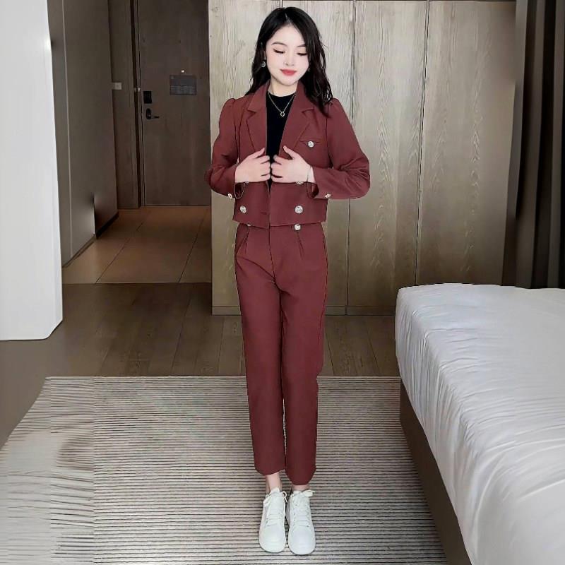 推荐小个子时尚西服套装女2026春秋新款洋气显瘦休闲小西装职业两