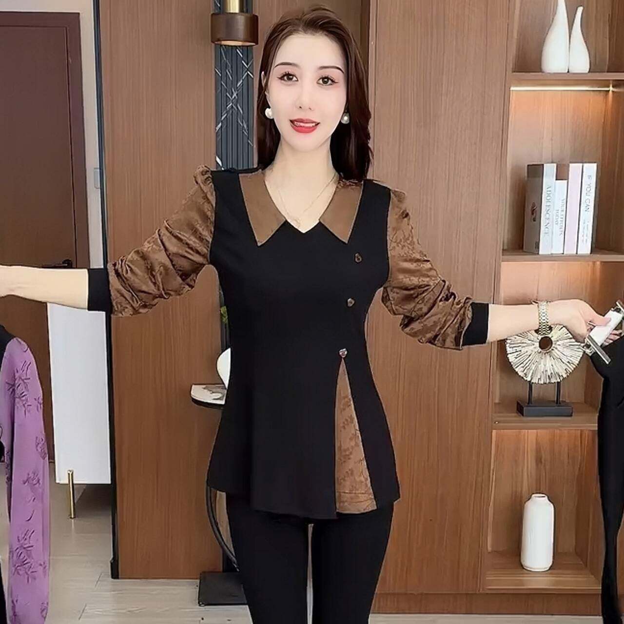推荐假两件拼接衬衫女春秋新款设计感裙摆上衣小个子收腰显瘦长袖
