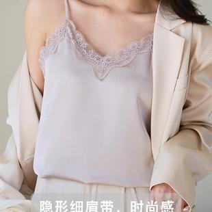 好货蕾丝吊带背心女内搭白色新款 打 V领仿真丝上衣醋酸缎面小西装