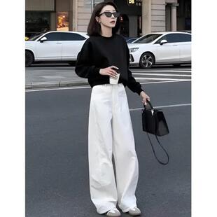 新品2025新款黑色早秋薄款卫衣女装高腰小个子长袖短款加绒加厚上