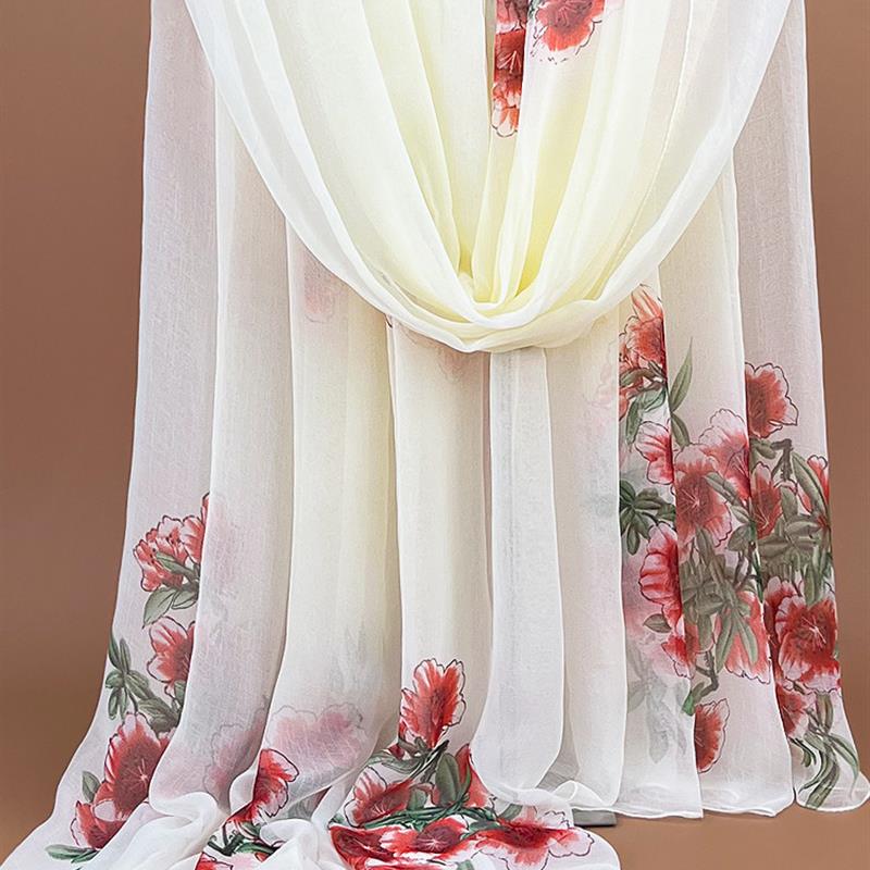 好货白色丝巾秋冬印花长款百搭时尚围巾女士高档鳄鱼披肩洋气沙滩