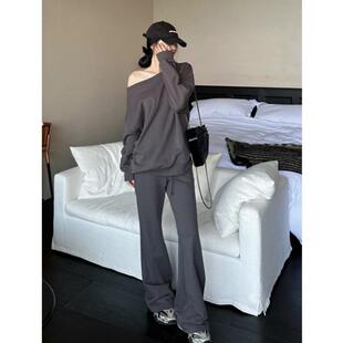 长袖 推荐 洋气高级感斜肩卫衣慵懒风女款 韩系早秋穿搭时尚 2025新款