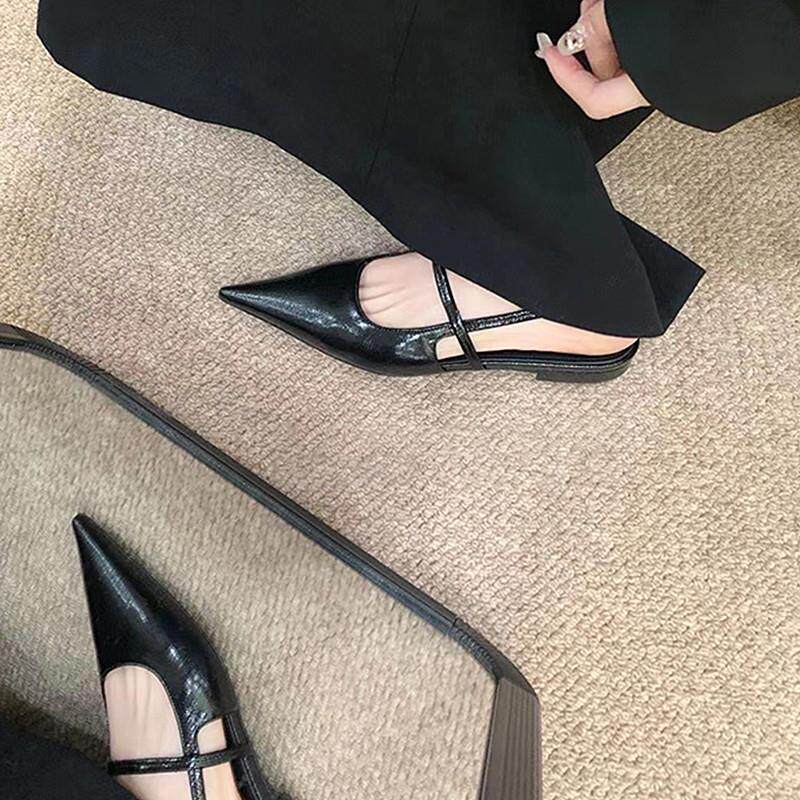 新品凉鞋女夏季2026新款包头半拖尖头法式黑色高跟细跟小猫跟平底