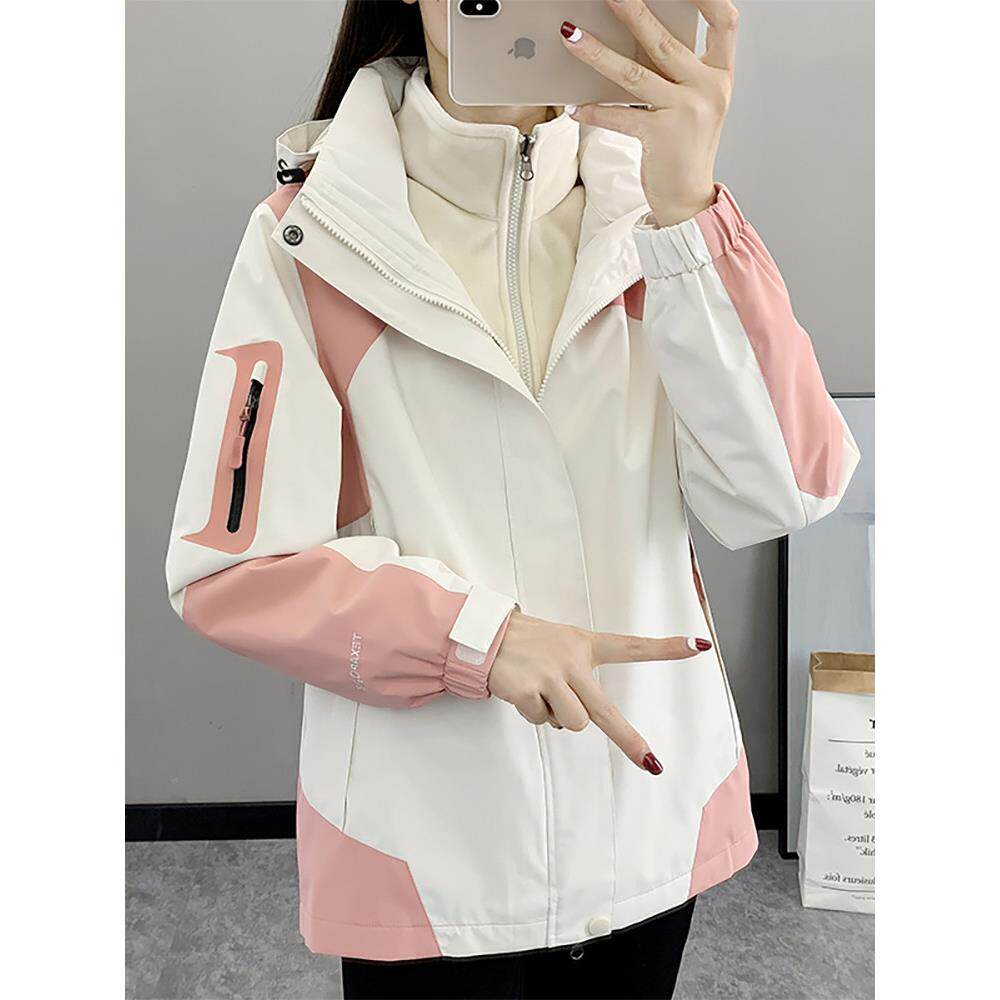 推荐时尚拼色冲锋衣外套女2026秋冬新款户外三合一可拆卸滑雪服登