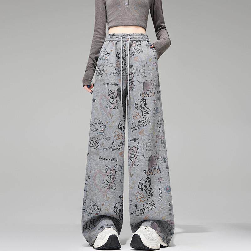 新品初中生潮流运动阔腿裤女秋季直筒卫裤子高中学生宽松显瘦休闲