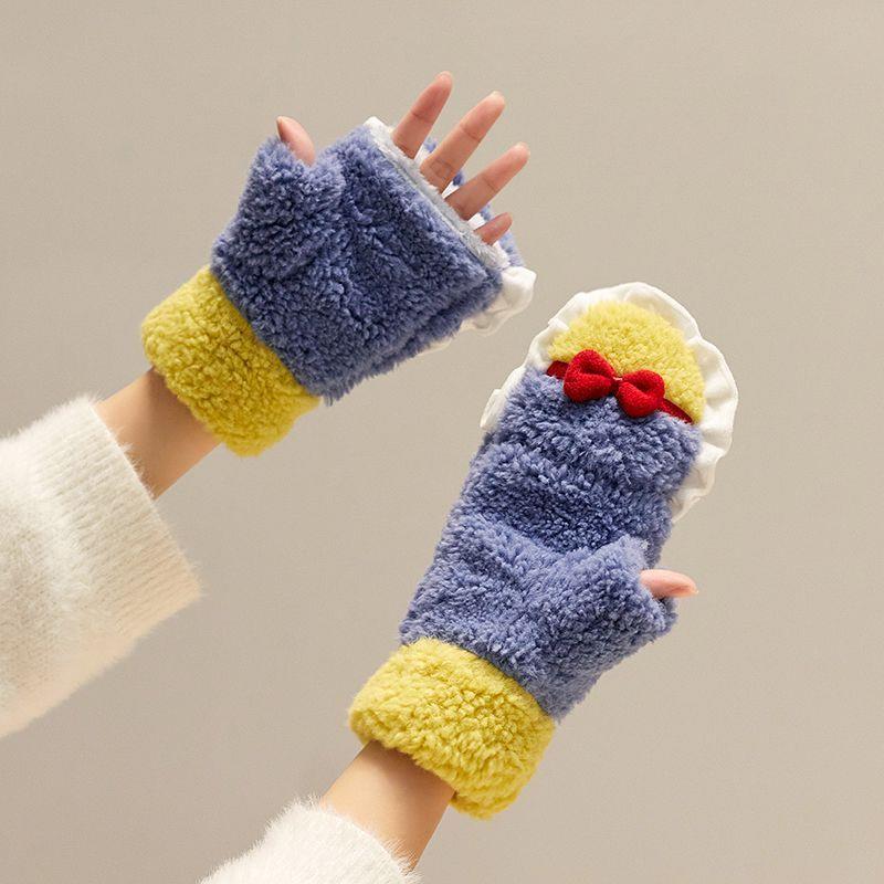 手套女冬季韩版可爱半指翻