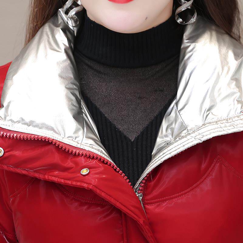 推荐免洗红色羽绒服女2026新款冬季亮面鸭绒中长款小个子妈妈九江