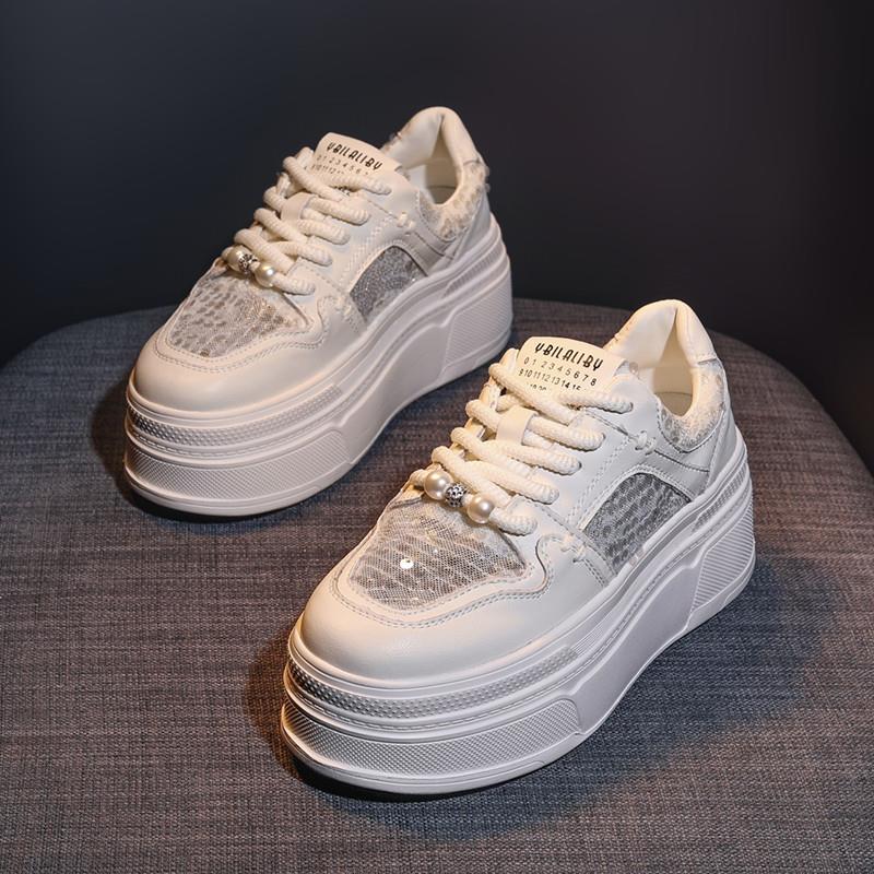 新品蕾丝厚底小白鞋女2025