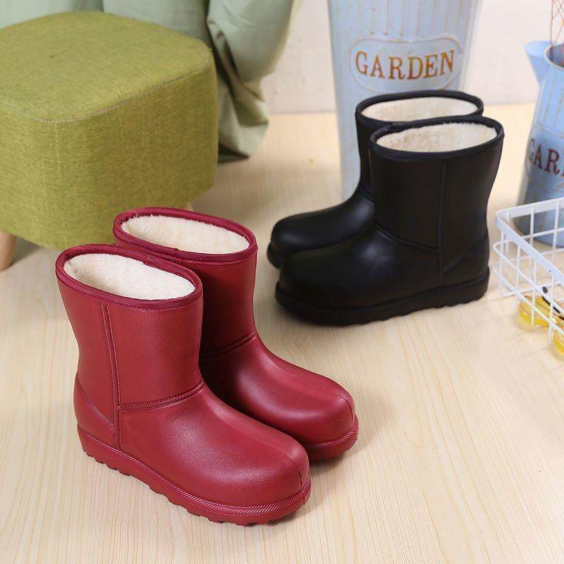 雨鞋女加绒防滑水鞋加厚保暖防水棉雨靴男冬季水靴一体绒厚底胶鞋
