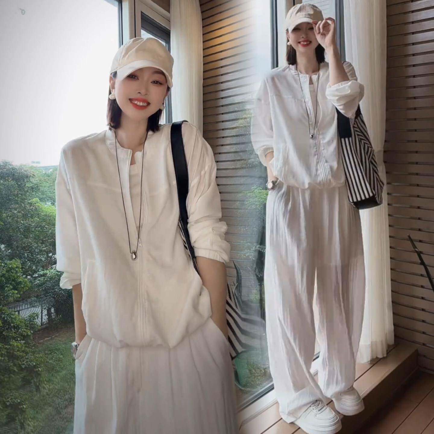 推荐时尚休闲套装女2026春季新款洋气亚麻防晒服开衫阔腿裤显瘦两
