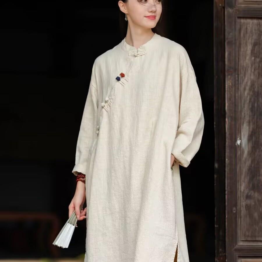 推荐修行禅服女佛系禅意复古棉麻套装素衣中式斜襟上衣寺院居士服