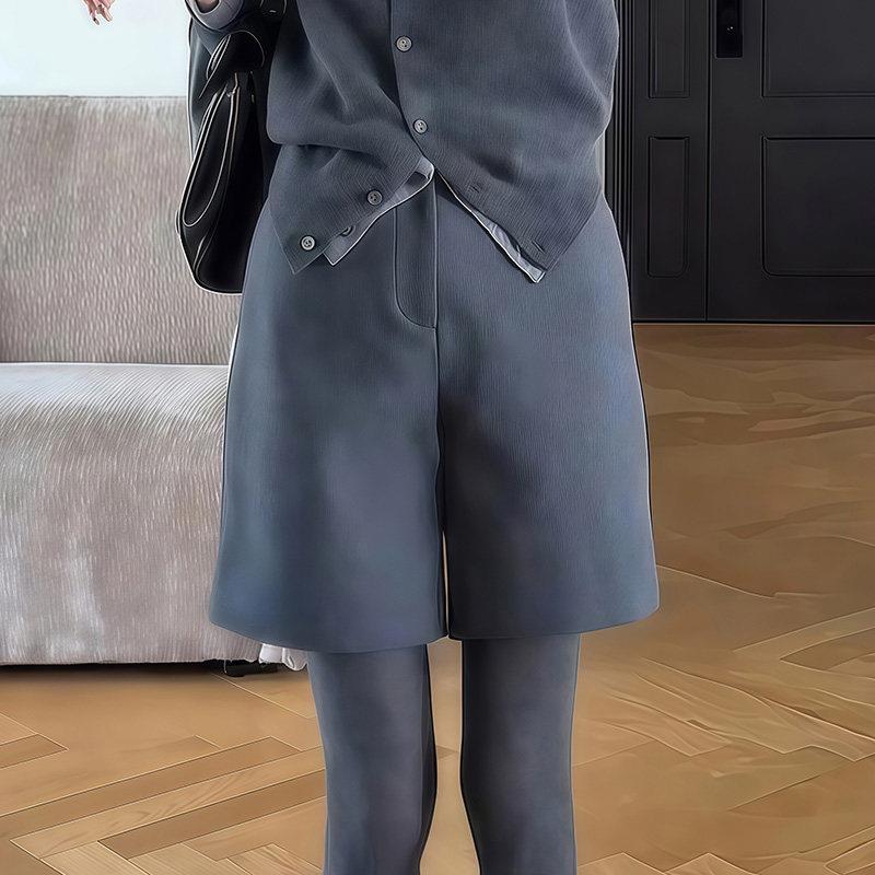 推荐法式时尚春冬新款高腰短裤女宽松显瘦直筒梨型身材四分裤减龄