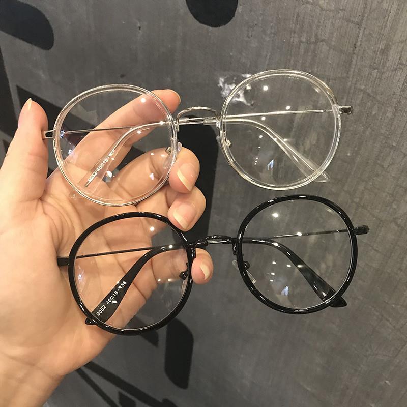 新品韩版潮素颜镜百搭超轻圆形金属眼镜女配近视网红款黑框眼