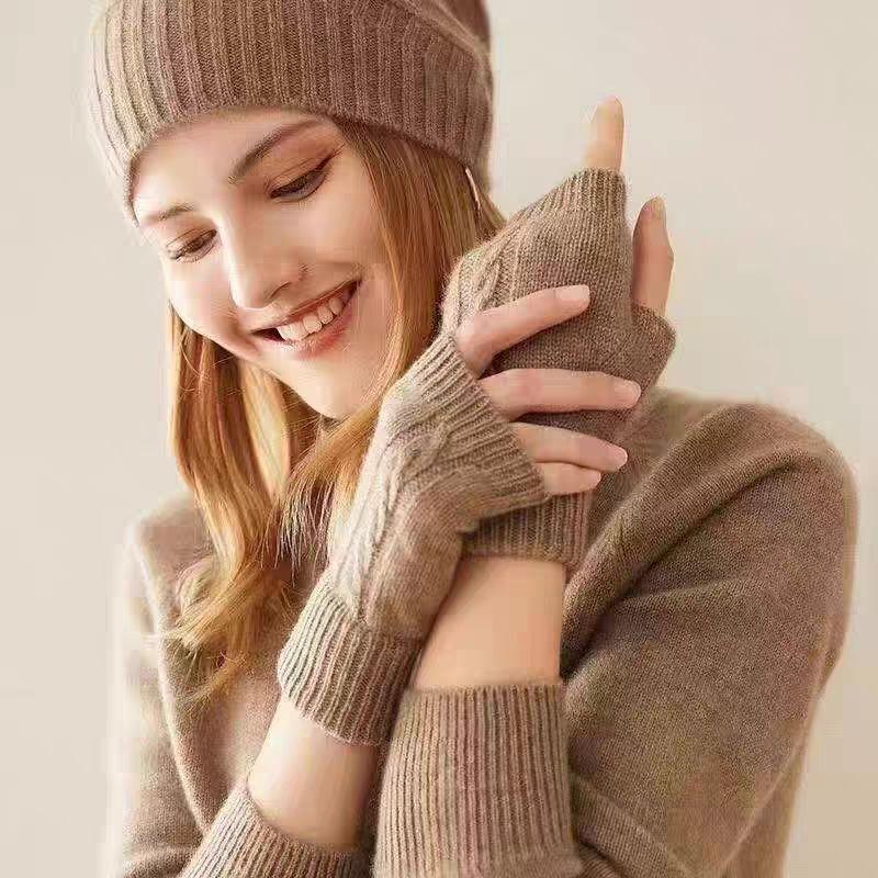 秋冬保暖羊绒手套男女针织