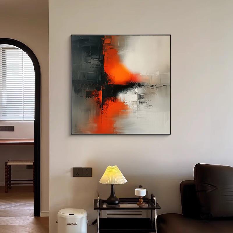 客厅装饰画抽象油画轻奢沙发墙面挂画餐厅酒店卧室正方形玄关壁画图片