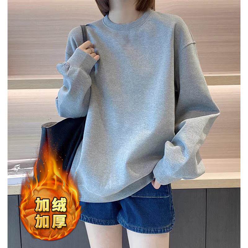 新品卫衣女春秋2025新款韩版宽松慵懒风高端加绒加厚大码圆领套头