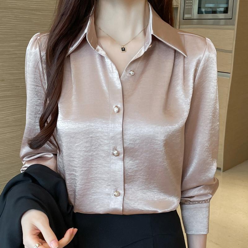 新品高级感醋酸缎面衬衫女