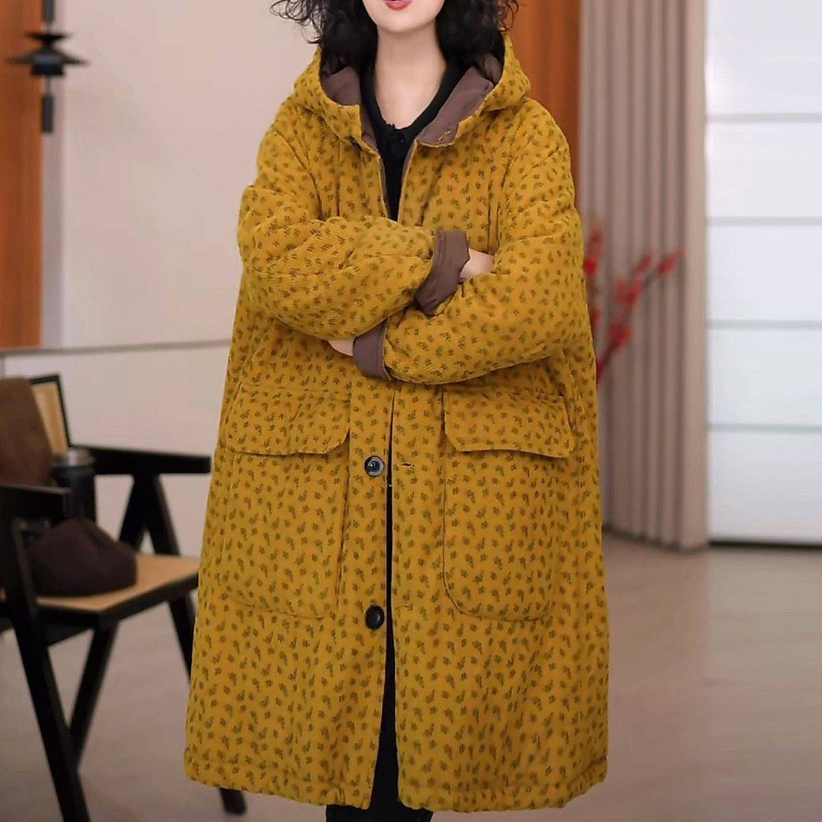 推荐新时尚轻奢高档条纹棉连帽棉服外套大码遮肉防寒保暖宽松阔版