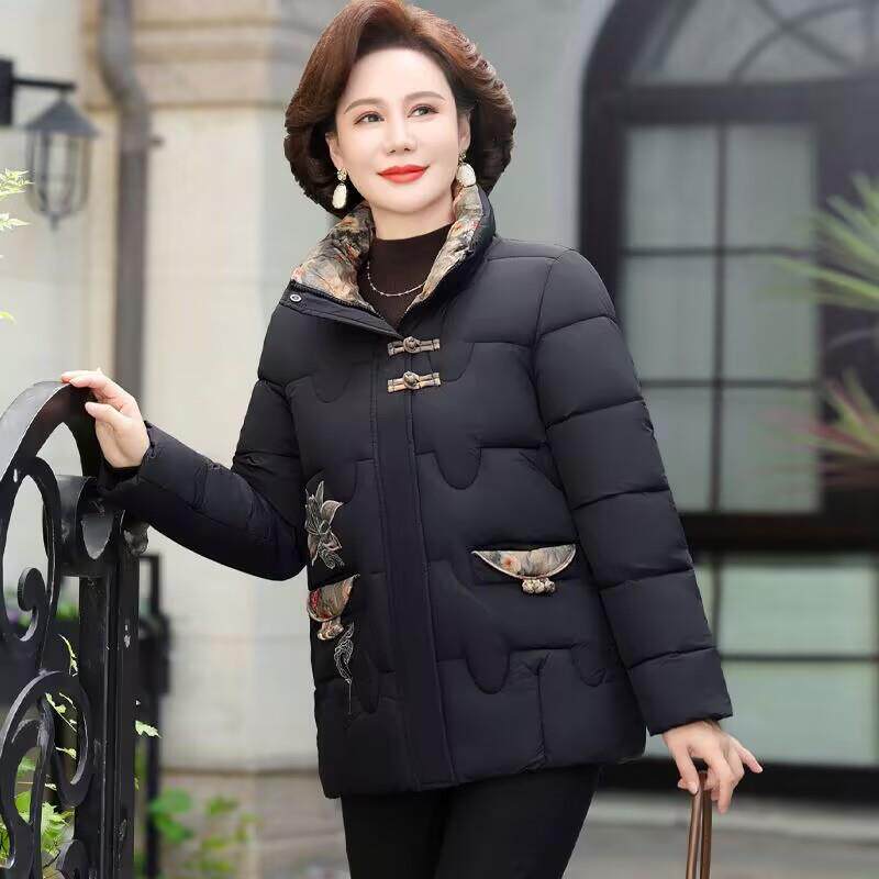 推荐中老年棉衣女短款刺绣中国风盘扣洋气羽绒棉服冬季新款时尚保