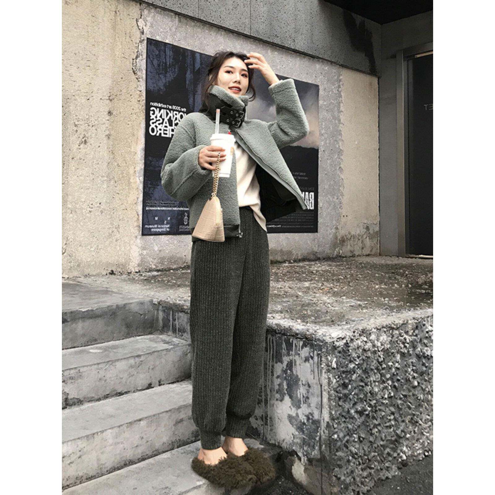 推荐黑色针织裤女秋冬装深圳欧货爆款奶奶裤小个子休闲高腰小脚萝