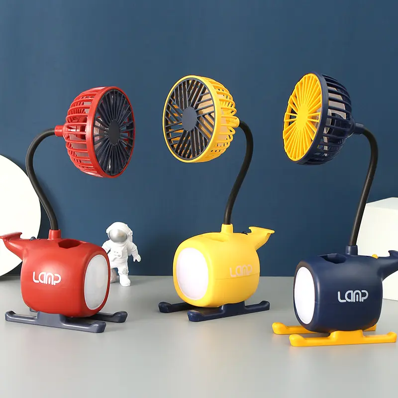 宇航直升机桌面风扇笔筒usb充电款台式夜灯小风扇