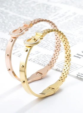 创意镶钻镂空手镯女 钛钢手镯时尚潮流配饰不锈钢手镯