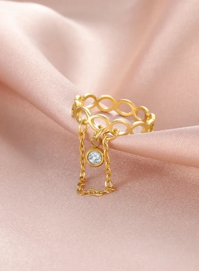 不锈钢镂空循环穷符号镶钻链条吊坠戒指时尚潮流日直销