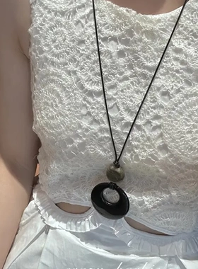 树脂圆环珠子系绳项链新中式简约长款毛衣链新款时尚气质项饰