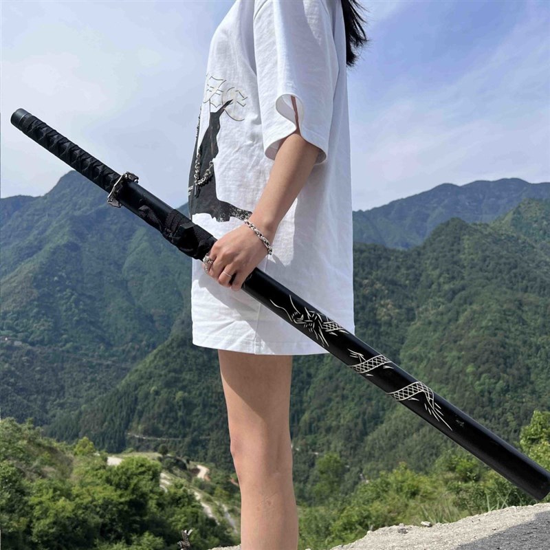 龙泉市唐横刀手工一体o高碳钢防身武术刀户外冷兵器黑金古刀未开